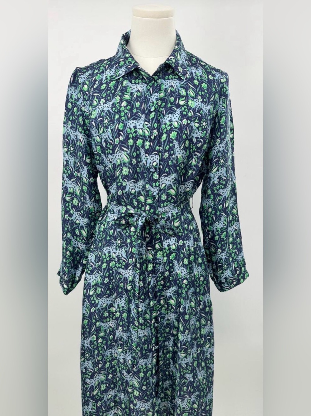 J Crew Button Front Shirtdress Fauna Floral Midi Dress Big Cats Leopard 8
